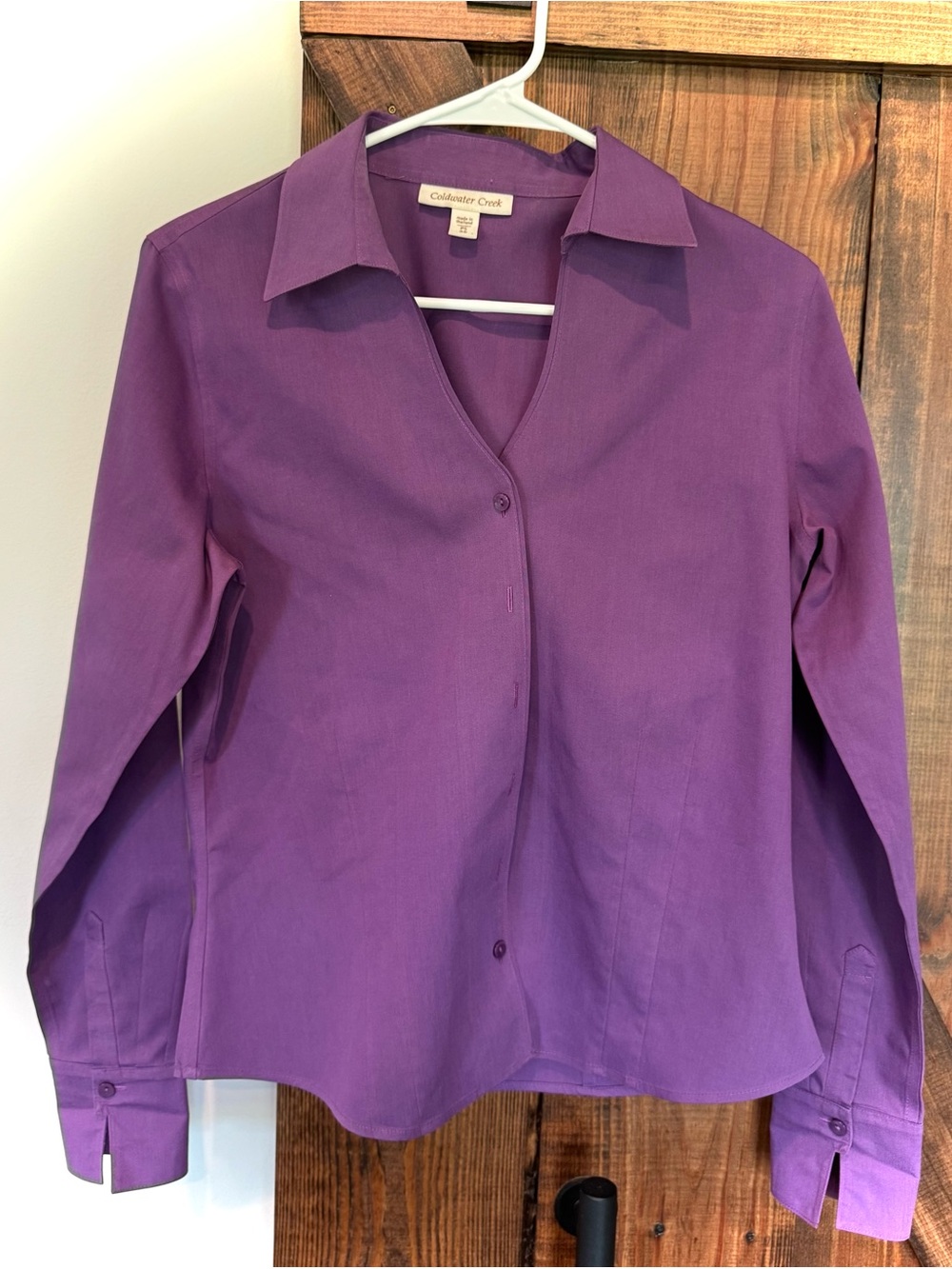 Coldwater Creek Purple Cotton Button-Up Blouse Petite Small PS 6–8
